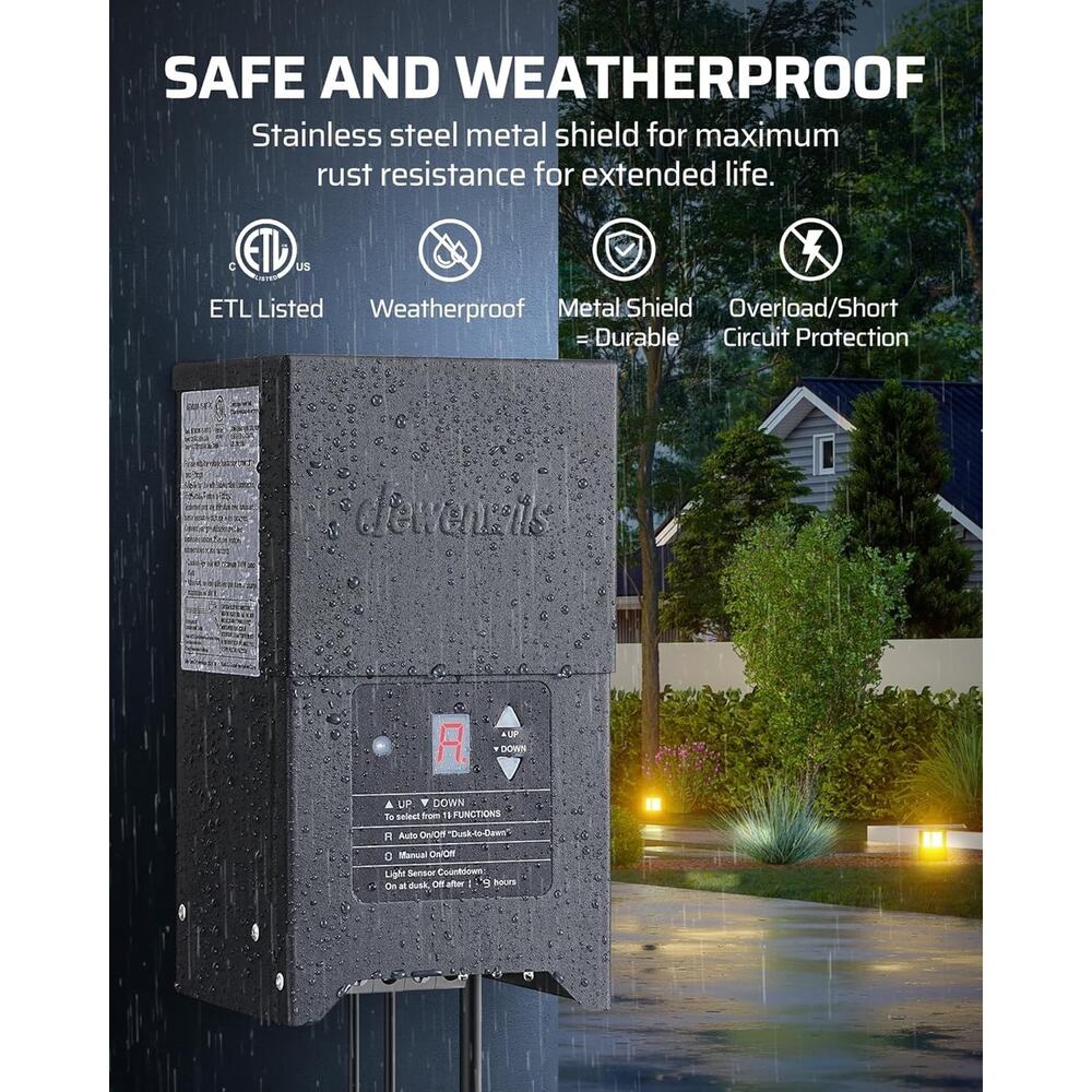 DEWENWILS 300W Low Voltage Landscape Lighting Transformer, 120V to 12/15V AC, - Picture 5 of 7